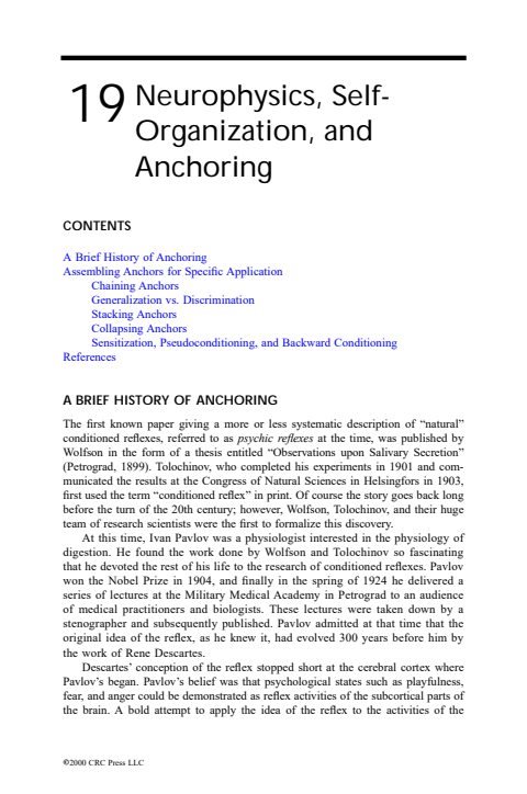Cover of Chapter 19: Neurophysics, Self- Organization, and Anchoring