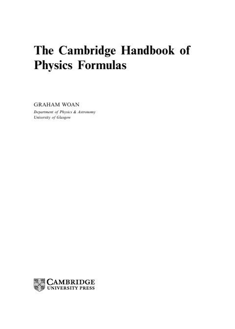 Cover of The Cambridge Handbook of Physics Formulas