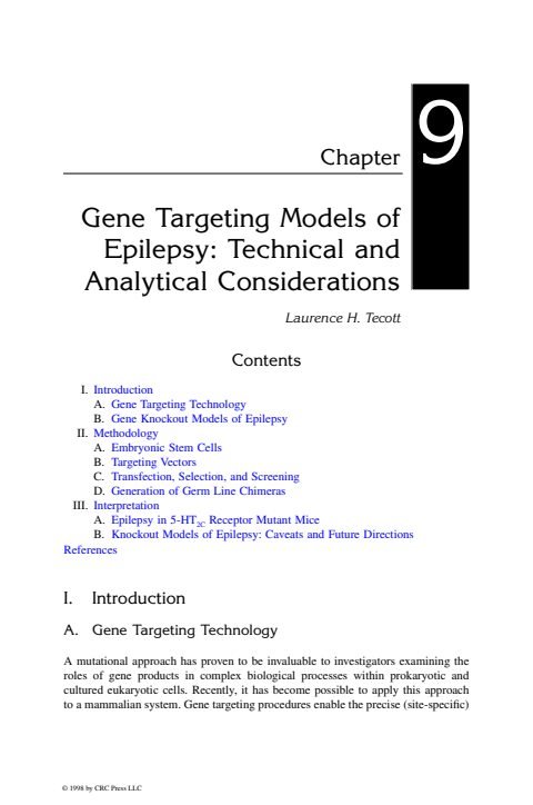Cover of Chapter 09: Gene Targeting Models of Epilepsy: Technical and Analytical Considerations