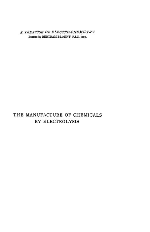 Cover of Manufacture of Chemicals by Electrolysis