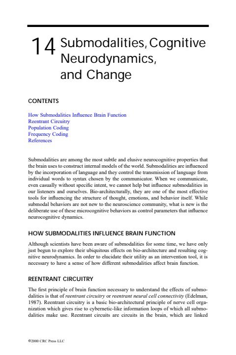 Cover of Chapter 14: Submodalities, Cognitive Neurodynamics, and Change