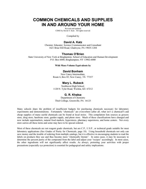 Cover of Common chemicals and supplies in and around your home
