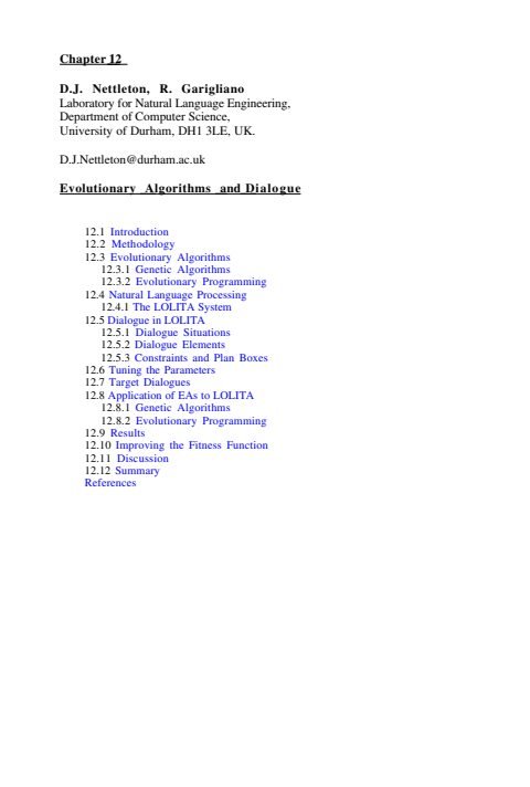 Cover of Chapter 12: Evolutionary Algorithms and Dialogue