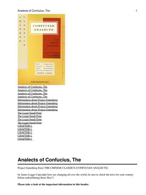 Cover of Analects of Confucius, The