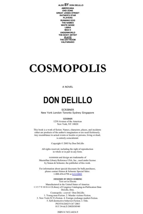 Cover of Cosmopolis