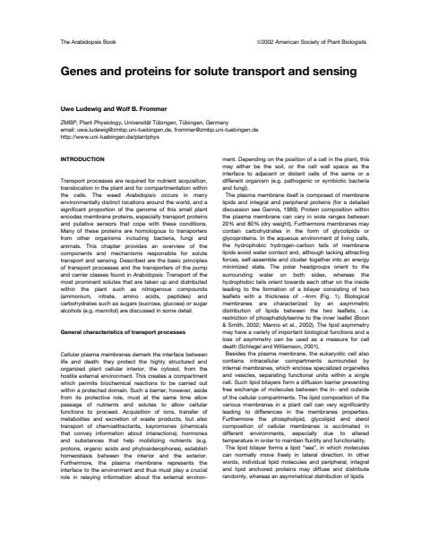 Cover of Genes and proteins for solute transport and sensing