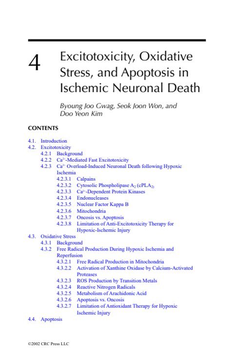 Cover of Chapter 4: Excitotoxicity, Oxidative Stress, and Apoptosis in Ischemic Neuronal Death