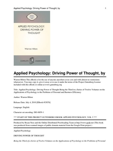 Cover of Applied Psychology: Driving Power of Thought