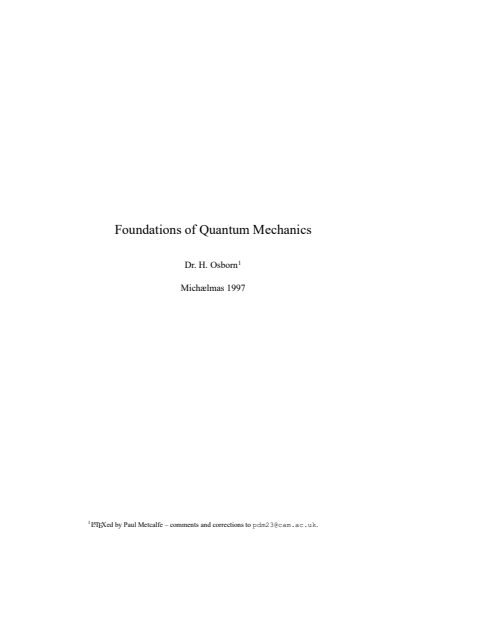 Cover of Foundations Of Quantum Mechanics